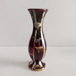 Vintage Jasbo Keramik Bud Vase Altotting Germany Brown Drip Glaze Mid Century